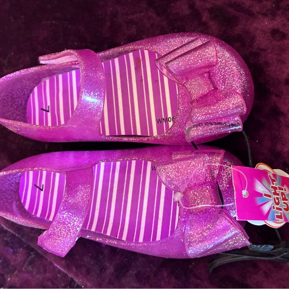Girls' Pink Glitter Bow Jelly Shoes - Light-Up
